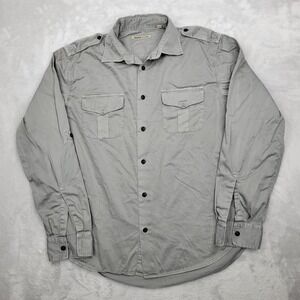 Agave Shirt Mens Medium Tailored Button Up Paulette Military Patriot Gun Metal M